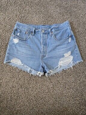 Levi's 501 Distressed Cut Off Denim Shorts Women's Size 31 Blue Jean